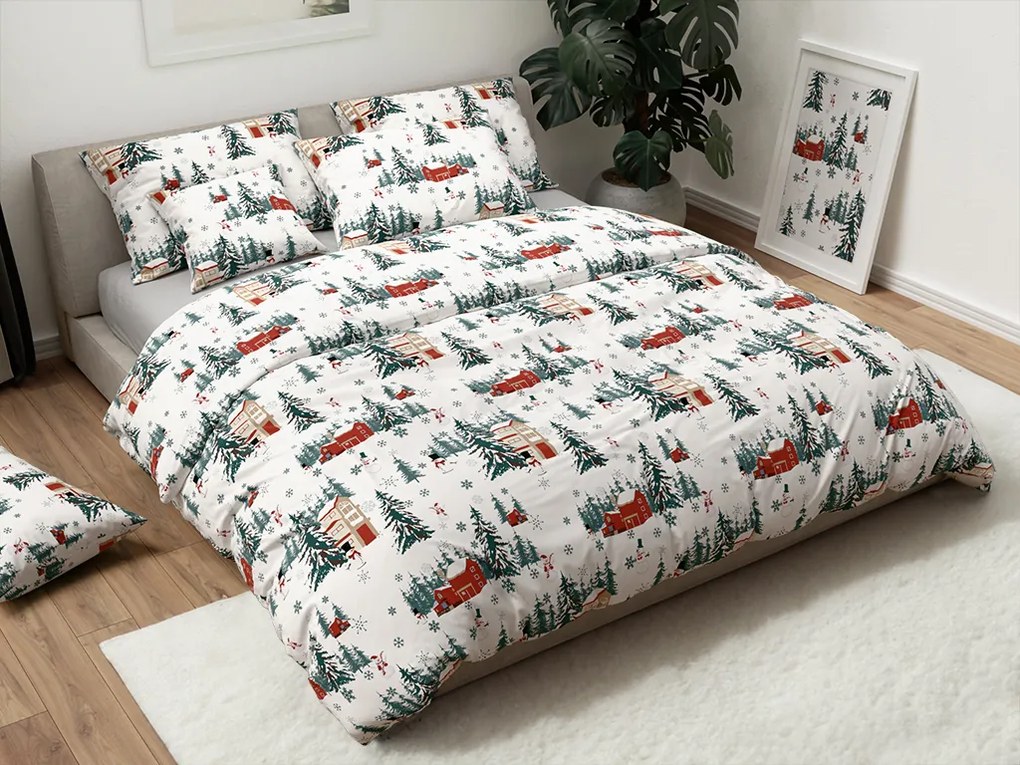 Bavlnené obliečky SNOWY HOUSES biele Rozmer obliečky: 70 x 90 cm | 140 x 220 cm