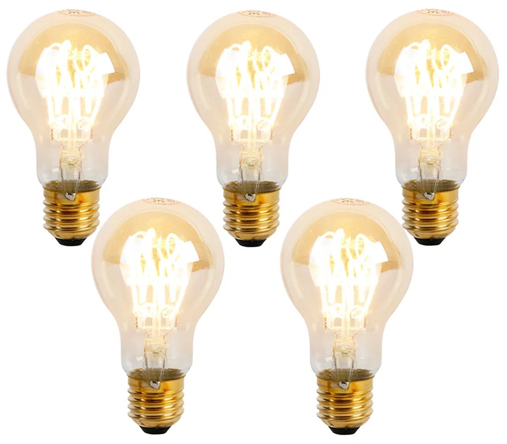 Sada 5 stmievateľných LED špirálových žiaroviek E27 A60 Goldline 4W 270 lm 2200K