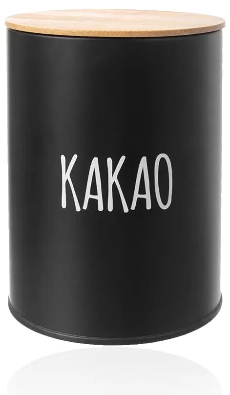 Dóza na potraviny, plechová, čierna, s bambusovým vekom, 1,3 l, KAKAO