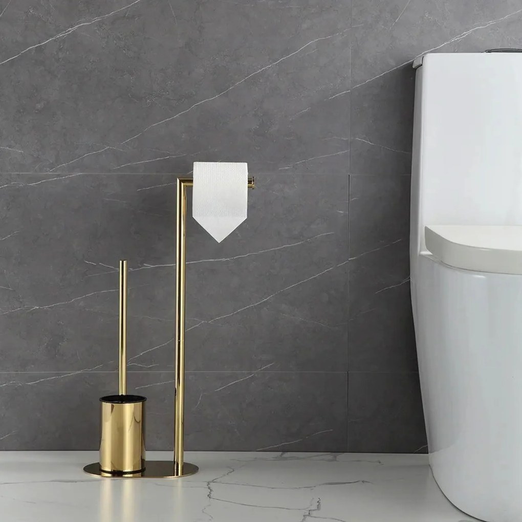 Tutumi - Stojan na toaletný papier s WC kefou, 332871, zlatá lesklá, HOM-04859