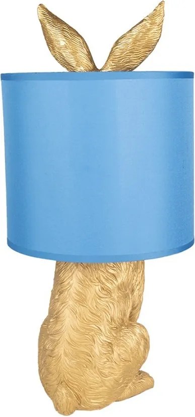 Zlatá stolná lampa králik s modrým tienidlom Rabbi – Ø20*43 cm E27/max 1*60W