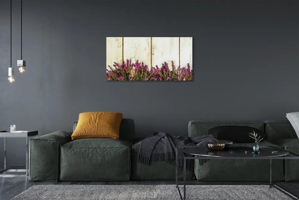 Obraz canvas Fialové kvety dosky 140x70 cm