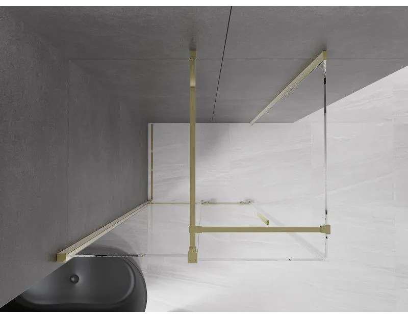 Mexen Velar, sprchový kút s posuvnými dverami 120(dvere) x 70(stena) cm, 8mm číre sklo, zlatá lesklá, 871-120-070-01-50