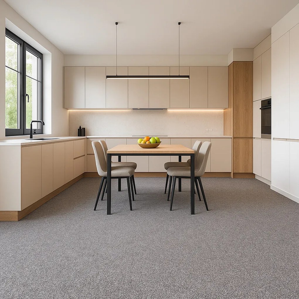 Spoltex, Koberec metráž Ester / 77 Šedá, na mieru, šíře 5m, šedá, ab (mriežka), chodba / predsieň