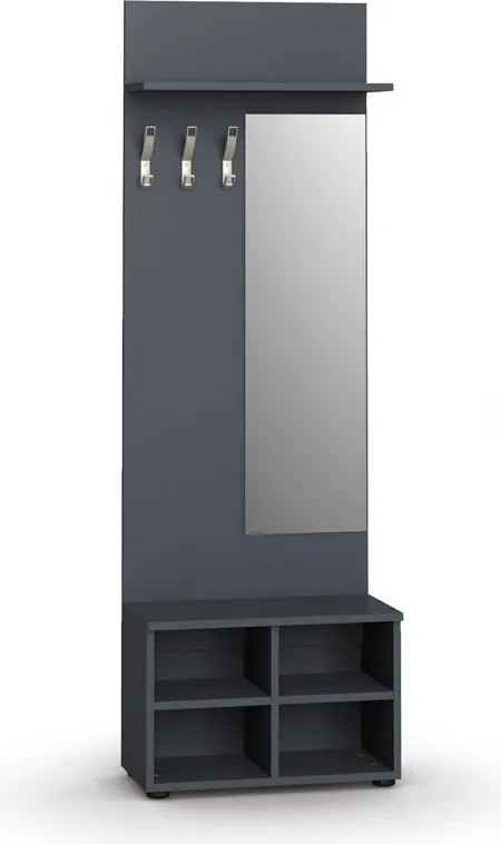 Vešiaková stena s botníkom a zrkadlom HORIZONT, 3 háčiky, polica, grafit