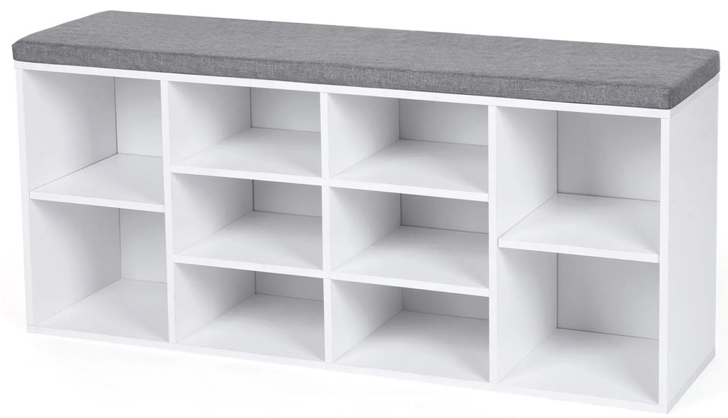 Botník s čalúnenou lavicou GABI, 10 priehradiek, 104x30x48cm, šedá/biela Jurhan