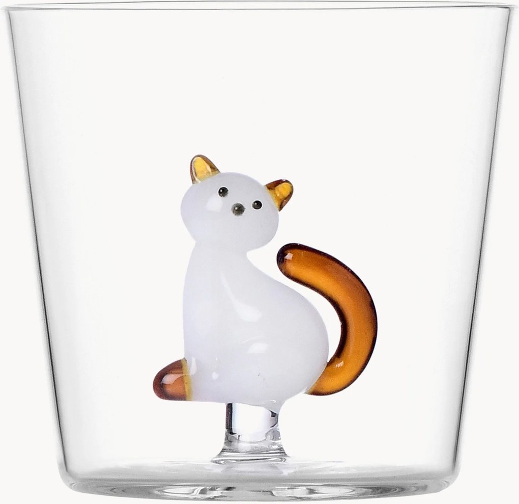 Ručne vyrobený pohár z borosilikátového skla Tabby Cat