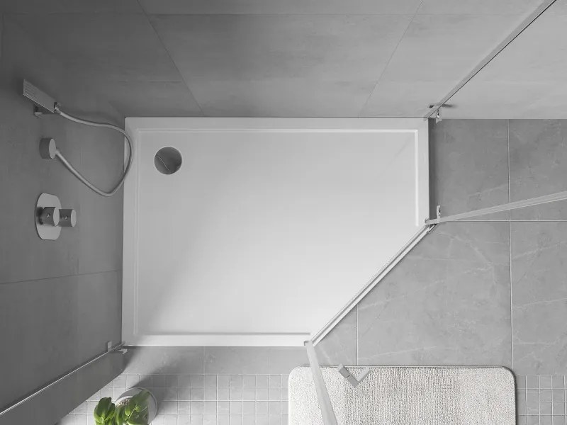 Mexen Flow Slim, ľavostranná päťuholníková sprchová vanička 90 x 80 cm, biela lesklá, 46P108090L
