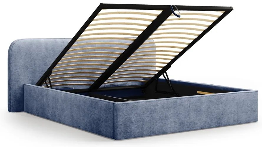 Tmavomodrá čalúnená dvojlôžková posteľ s úložným priestorom s roštom 200x200 cm Elizabeth – Micadoni