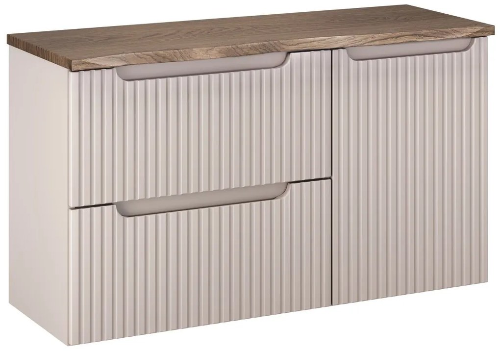 Závesná skrinka pod umývadlo Nova Cashmere s doskou a košom na bielizeň 100 cm kašmírová/dub casella