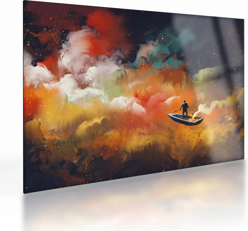 Sklenený obraz - Muž plaviace vesmírom (70x50 cm)