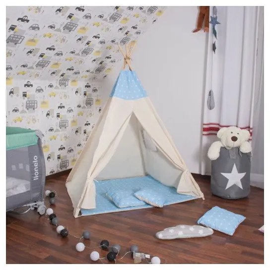SPRINGOS Teepee stan pre deti SPRINGOS Svetlo modrý s hviezdami