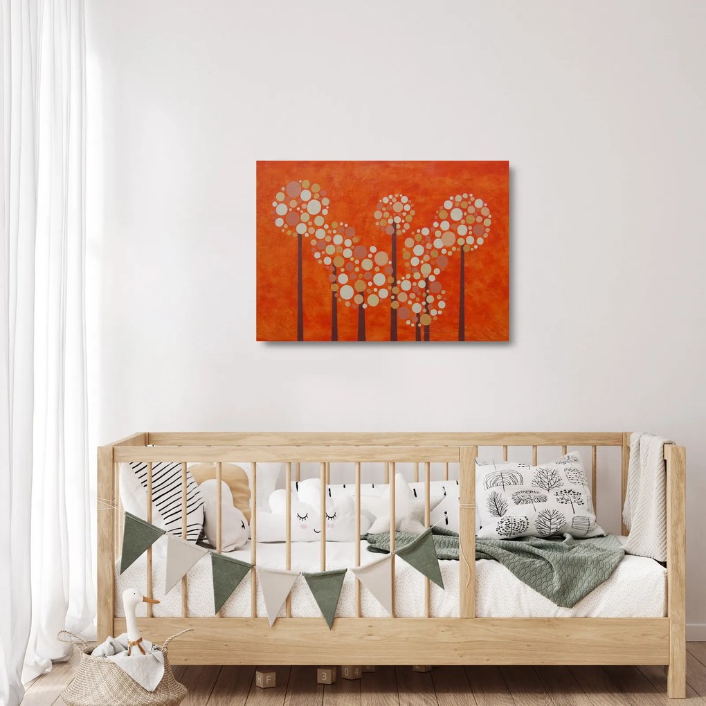 Sklenený obraz - Oranžový les (70x50 cm)