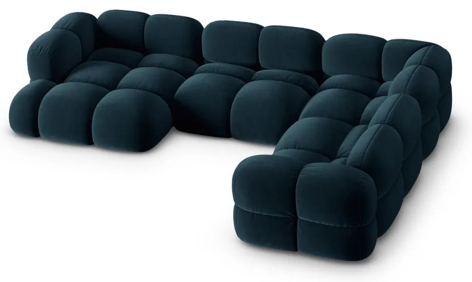 Tmavomodrá zamatová rohová pohovka (pravý roh/do tvaru "U") Loretto – Cosmopolitan Design