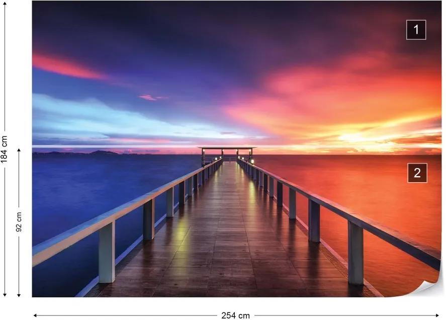 Fototapeta GLIX - Ocean Pier Dramatic Sunset + lepidlo ZADARMO Vliesová tapeta  - 254x184 cm