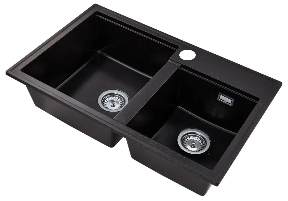 Gamma Modern 8020, 2-komorový granitový drez 795x495x210 mm, čierna so zlatými bodmi, GMA-ZLE000033