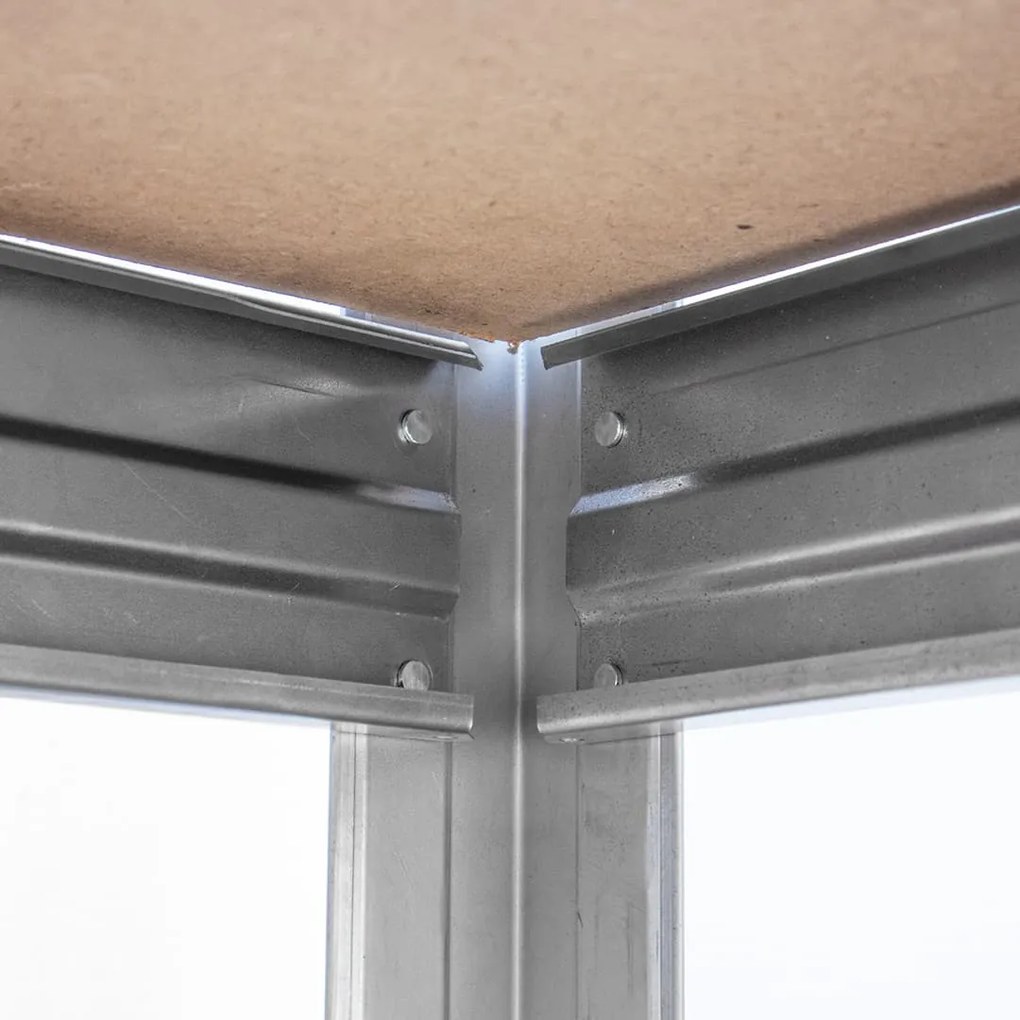BULLRACK RIVET bezskrutkový kovový regál s drevenou DTD policou, 200x100x60 cm, 4 police, 450kg na policu, zinok