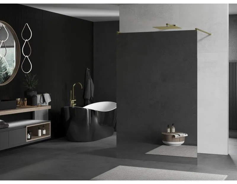 Mexen Kioto, sprchová zástena Walk-In 110 x 200 cm, 8mm sklo vzor zrkadlo, zlatý matný profil, 800-110-002-55-50