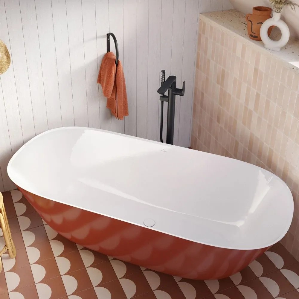 VILLEROY &amp; BOCH Theano voľne stojaca vaňa z materiálu Quaryl, odtok v strede, 1750 x 800 x 506 mm, Colour on Demand, biela alpská, UBQ175ANH7F2BCV-01