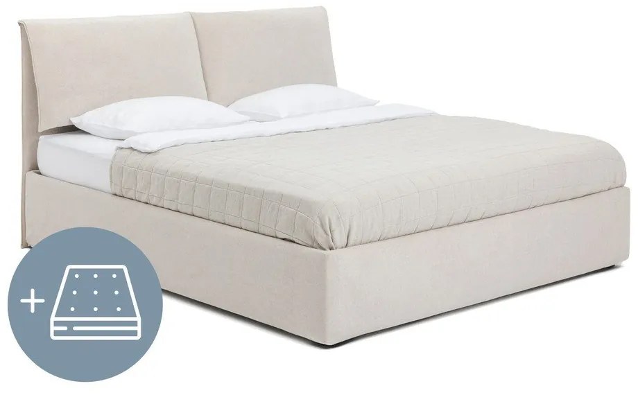 Béžová čalúnená dvojlôžková posteľ s úložným priestorom s matracom/s roštom 160x200 cm Thessa Pillow – Bonami Selection