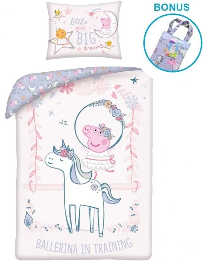 Obliečky do detskej postieľky Prasiatko Peppa - motív Veľké sny - 100% bavlna - 40 x 60 cm + 100 x 135 cm