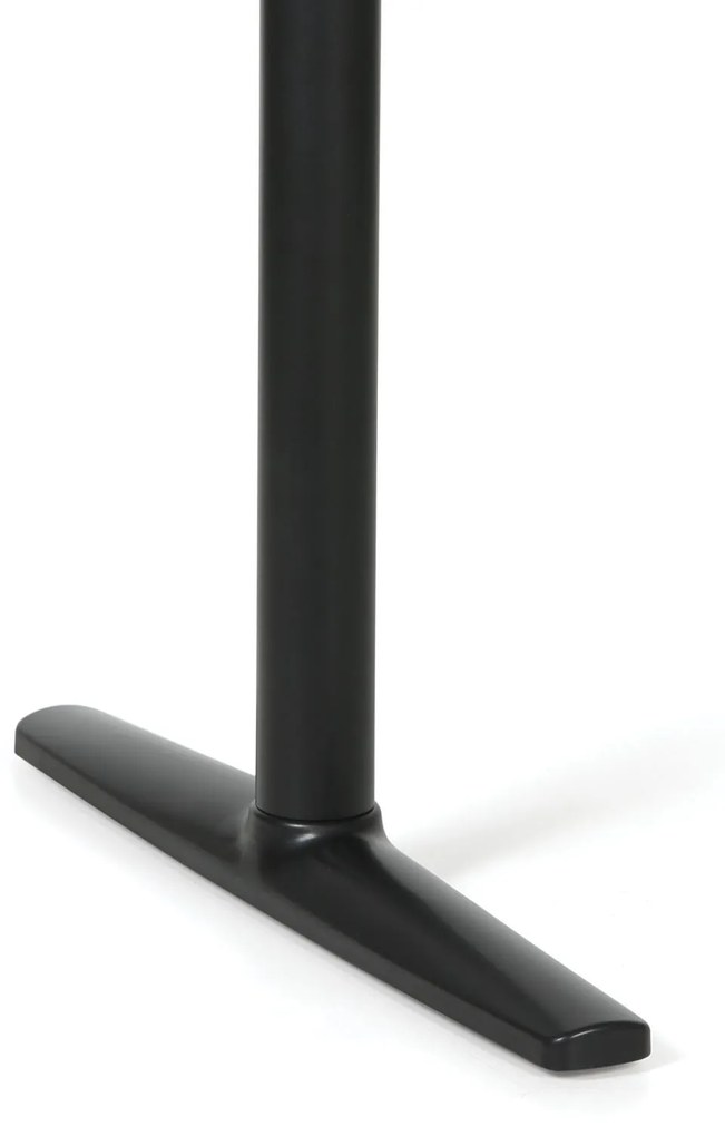 Výškovo nastaviteľný stôl OBOL, elektrický, 675-1325 mm, ergonomický pravý, doska 1800x1200 mm, čierna zaoblená podnož, wenge