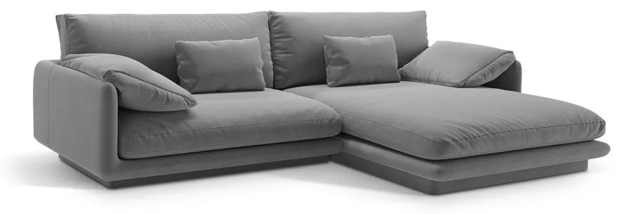 Svetlosivá zamatová rohová pohovka (pravý roh/s leňoškou) Torino – Micadoni