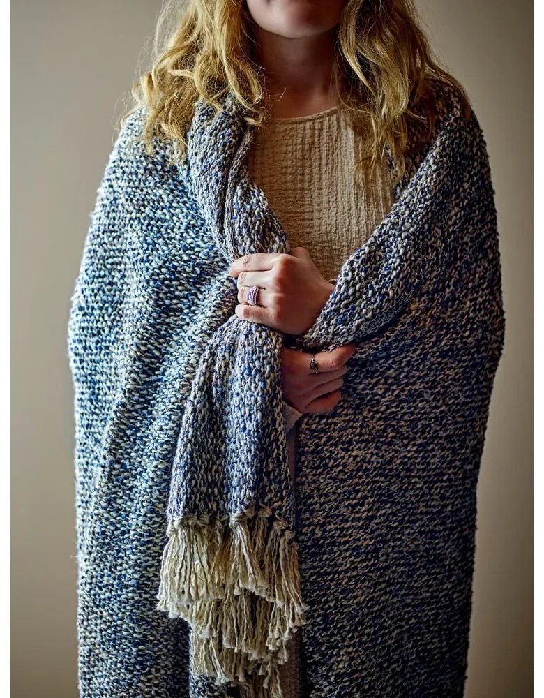 Sivomodrá deka s prímesou ľanu 130x160 cm Ocean – Bloomingville