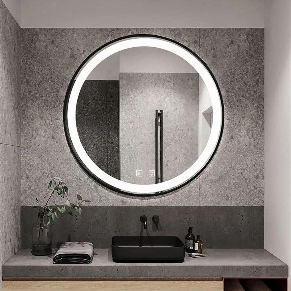 Rea Rea, LED zrkadlo 50cm s čiernym rámom MMJ P11394, HOM-05511