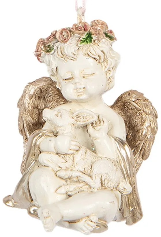 Béžovo-zlatá antik vianočná závesná dekorácia anjelik Angel - 5*4*6 cm