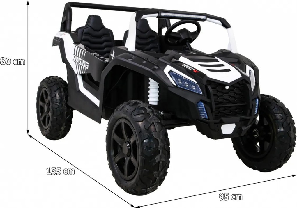 Ramiz Detská bugina ATV Strong Racing pre 2 deti biela + bezkefkový motor + nafukovacie kolesá + zvuky + LED
