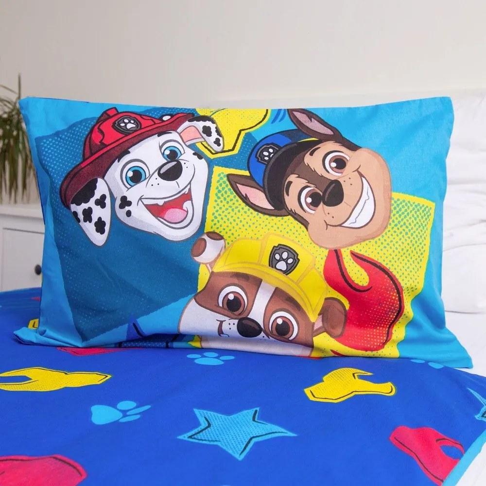 Modré bavlnené detské obliečky do postieľky 100x135 cm Paw Patrol "Pawsome days ahead" – Jerry Fabrics