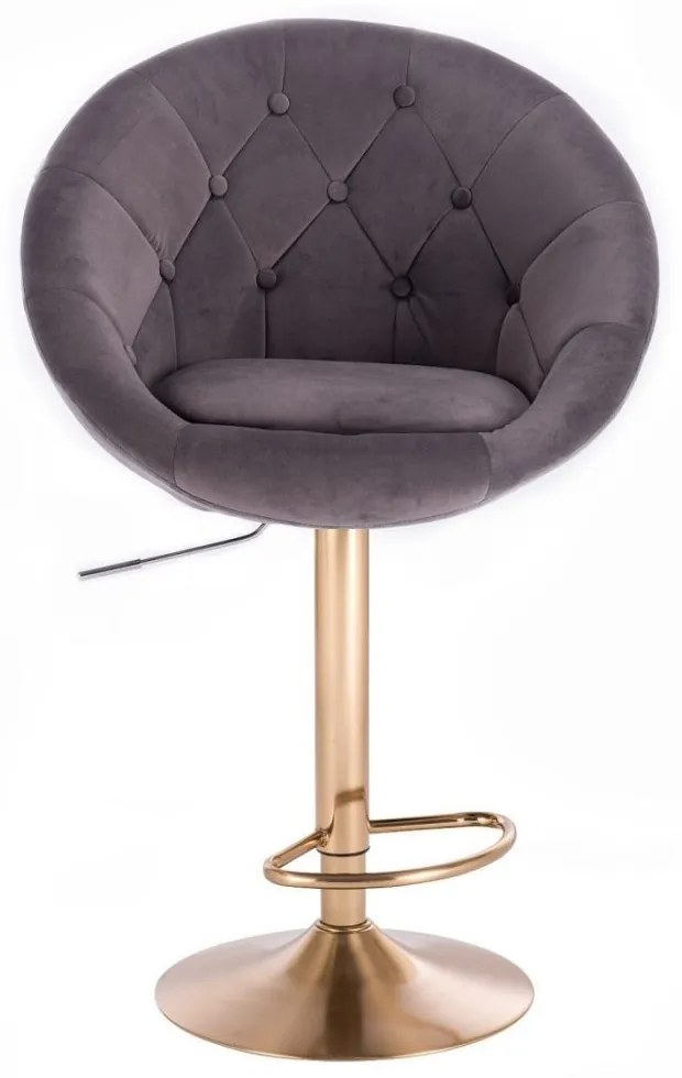 LuxuryForm Barová stolička VERA VELUR na zlatom tanieri - šedá