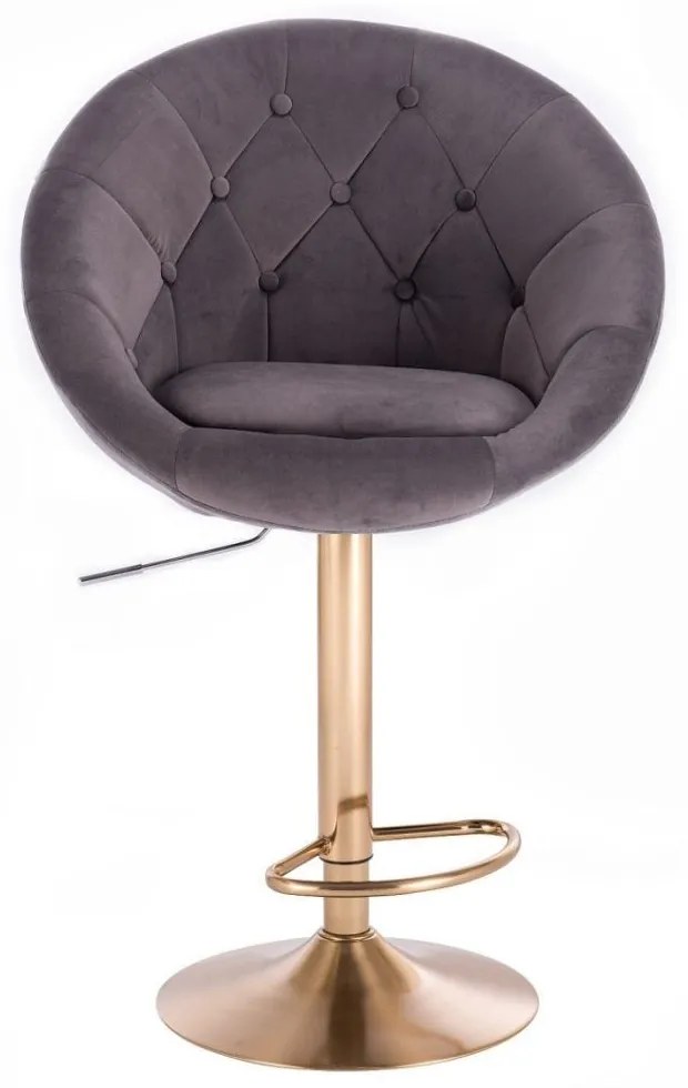 LuxuryForm DESIGN Barová stolička VERA VELUR na zlatom tanieri - tmavo šedá