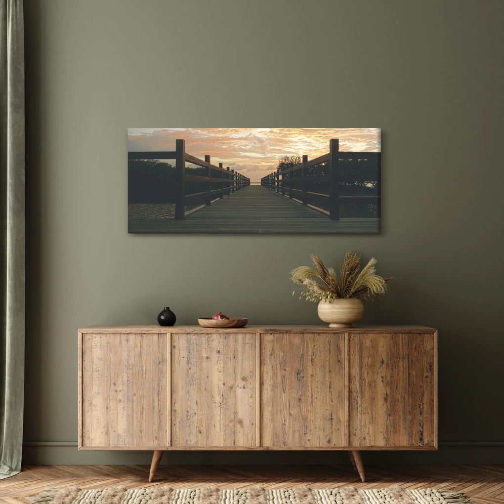 Obraz dreveného móla nad jazerom (120x50 cm)
