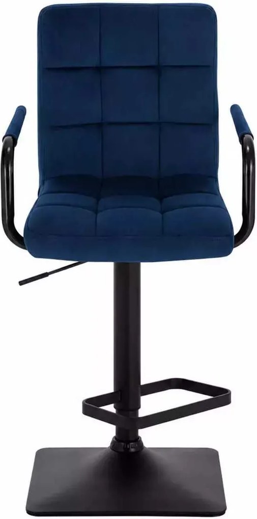 LuxuryForm DESIGN Barová stolička VERONA BLACK VELUR na čiernej hranatej podstave - modrá