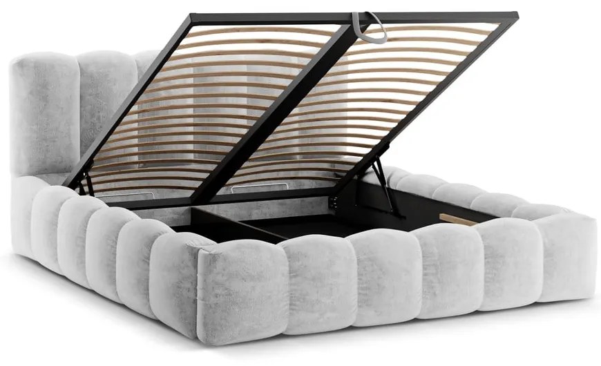 Svetlosivá čalúnená dvojlôžková posteľ s úložným priestorom a roštom 160x200 cm Lupine – Micadoni Home