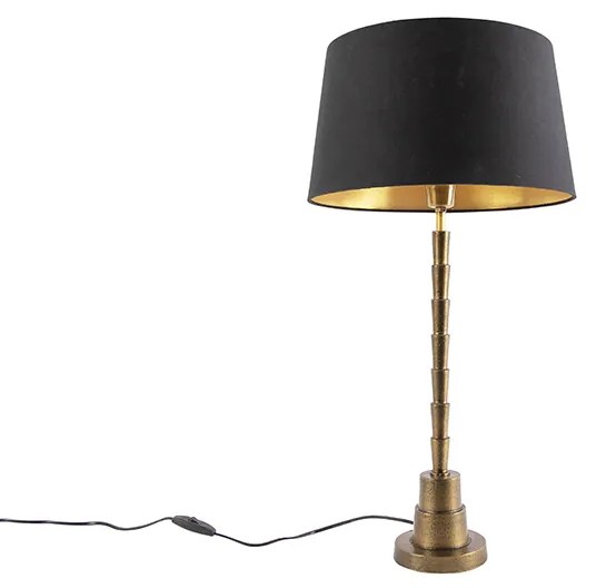 Art Deco stolná lampa bronzová s čiernym bavlneným tienidlom 35 cm - Pisos