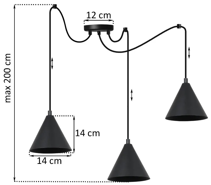 Závesné svietidlo Soho Spider, 3x čierne kovové tienidlo, (fi 14cm)