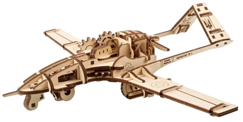 Ugears 3D drevené mechanické puzzle Bojový dron Bayraktar TB2