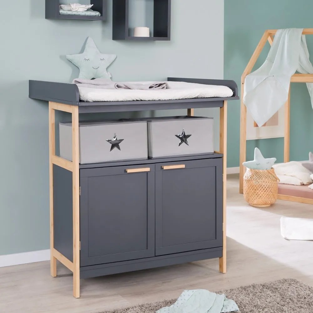 Antracitovosivá nízka detská komoda s prebaľovacím pultom 87x75 cm Berlin – Roba
