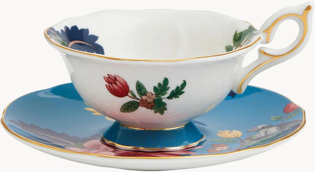 Šálka na čaj's podšálkou z jemného kostného porcelánu Wonderlust Sapphire Garden