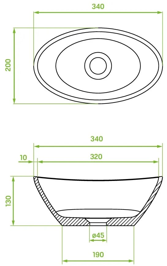 Laveo Vela, granitové umývadlo na dosku 340x200x130 mm, béžová, LAV-VGV1410T