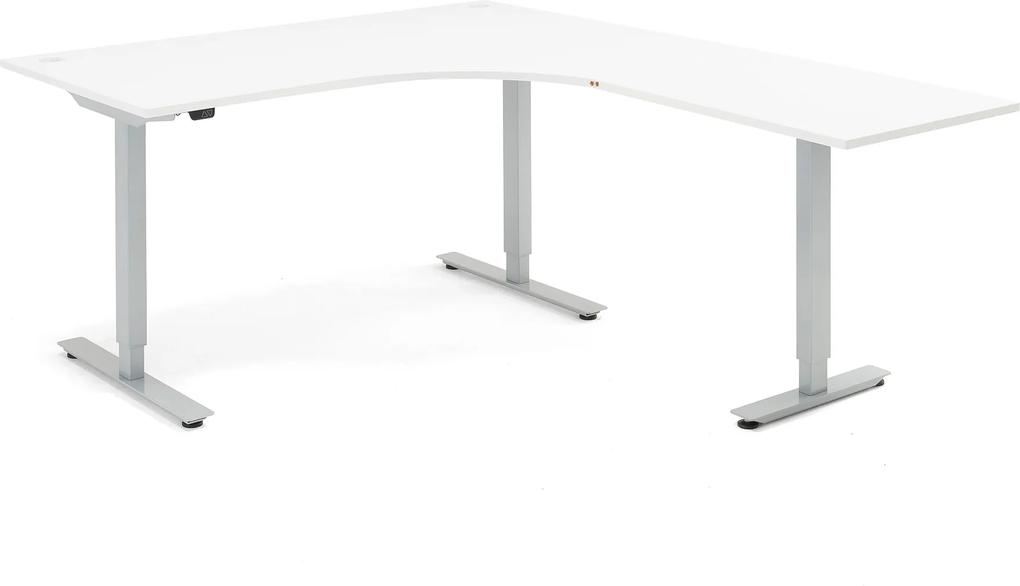 Výškovo nastaviteľný stôl Flexus, rohový, 1600x2000 mm, biela