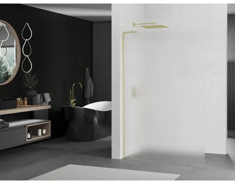 Mexen Kioto L, sprchová zástena Walk-In 90 x 200 cm, 8mm sklo námraza, zlatý lesklý profil,800-090-103-50-30