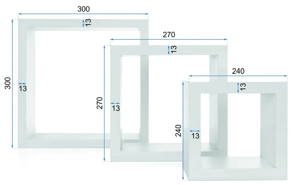 Nástenný set 3 políc - biela