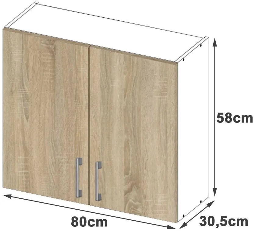 Kuchynská závesná skrinka Š 80 cm D2 Artus biela/sonoma