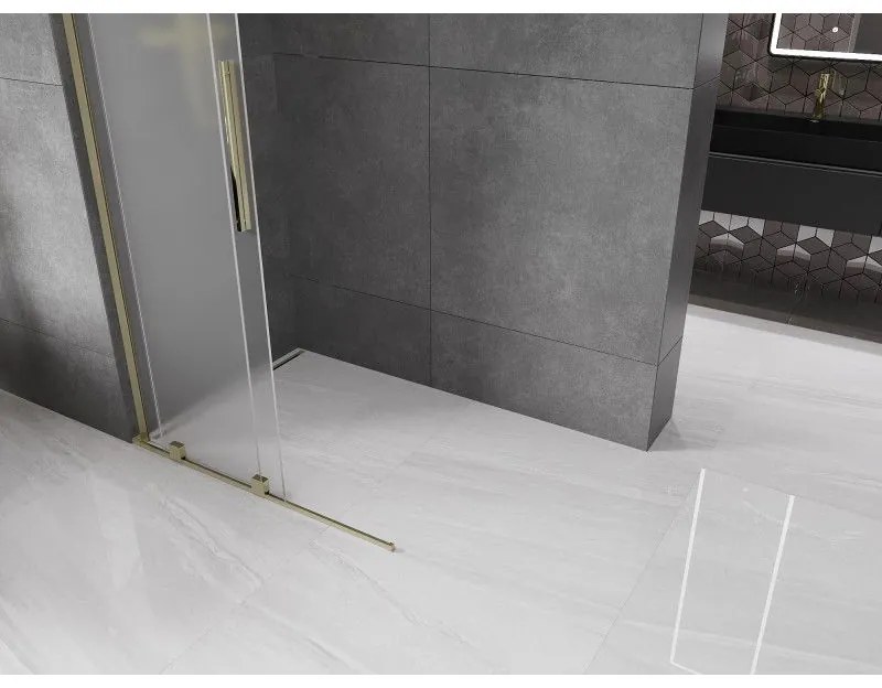 Mexen Velar L, posuvná sprchová zástena Walk-in 100 x 200 cm, 8mm sklo námraza, zlatá lesklá, 871-100-003-33-50