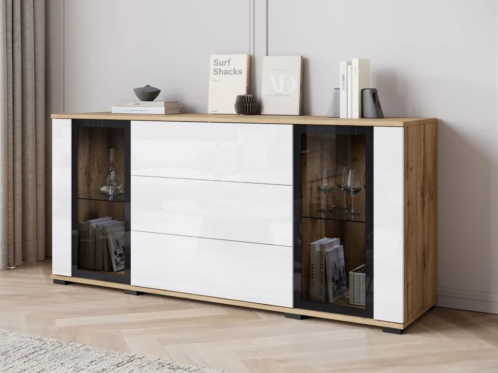 Široká komoda Hedvis SB 150 2D3S, Farby: čierna, Osvetlenie: bez osvetlenia
