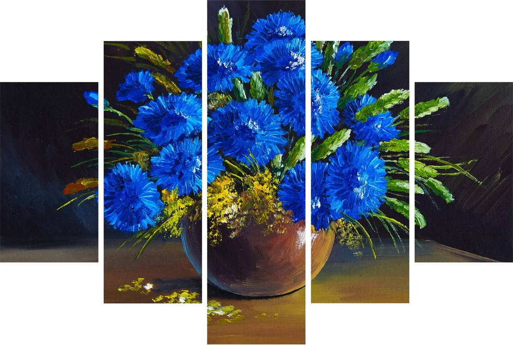 Obraz modrých kvetov vo váze (150x105 cm)